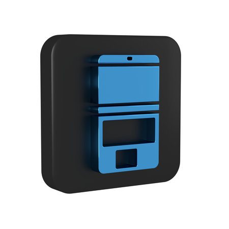 Blue Laptop icon isolated on transparent background. Computer notebook with empty screen sign. Black...