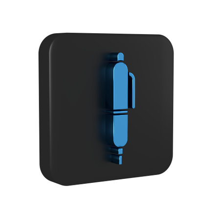 Blue Pen icon isolated on transparent background. Black square button..の写真素材