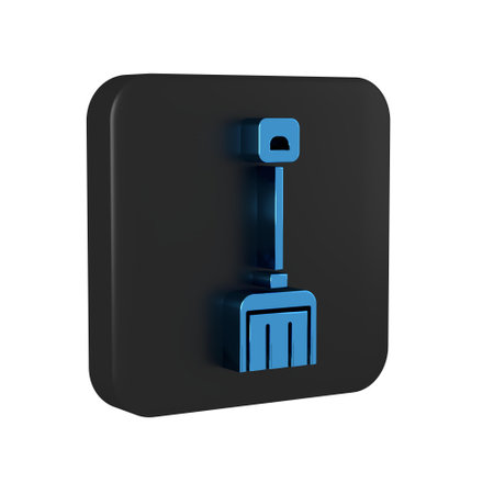 Blue Snow shovel icon isolated on transparent background. Black square button..の写真素材