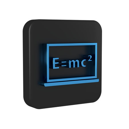 Blue Math system of equation solution on chalkboard icon isolated on transparent background. E...