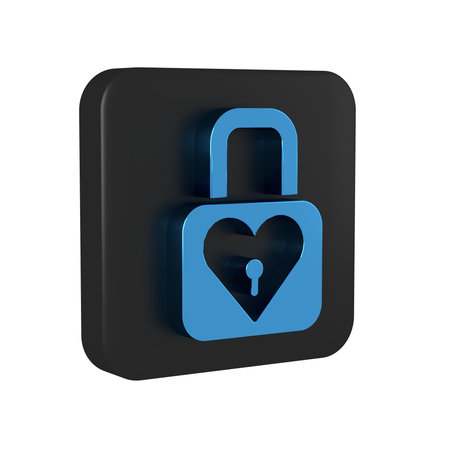 Blue Lock and heart icon isolated on transparent background. Locked Heart. Love symbol and keyhole...