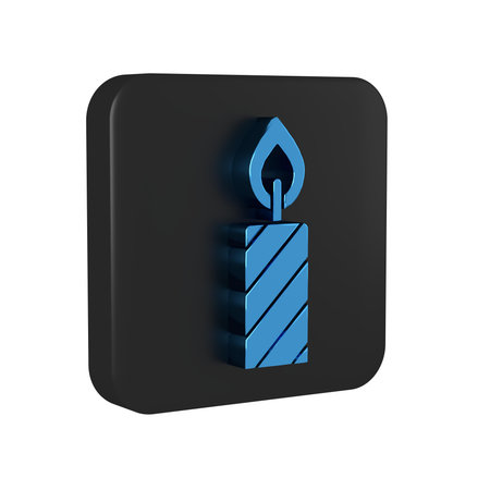 Blue Birthday cake candles icon isolated on transparent background. Black square button..の写真素材