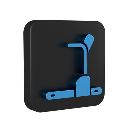 Blue Treadmill machine icon isolated on transparent background. Black square button. .