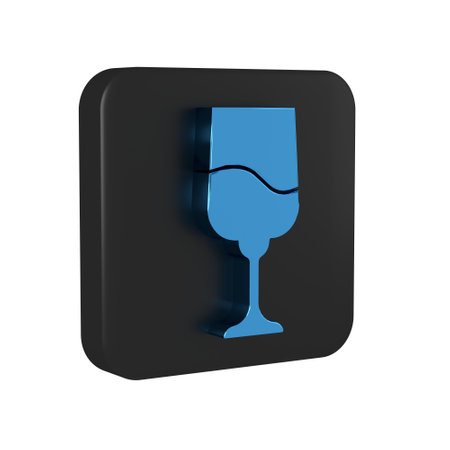 Blue Jewish goblet icon isolated on transparent background. Jewish wine cup for kiddush. Kiddush cup for Shabbat. Black square button. .の写真素材