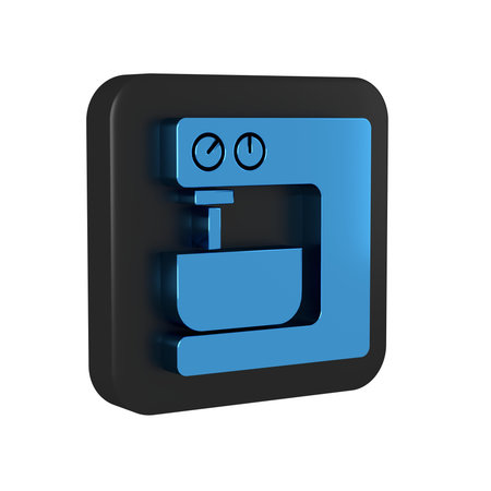 Blue Electric mixer icon isolated on transparent background. Kitchen blender. Black square button. .の写真素材