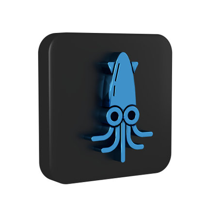 Blue Octopus icon isolated on transparent background. Black square button. .の写真素材