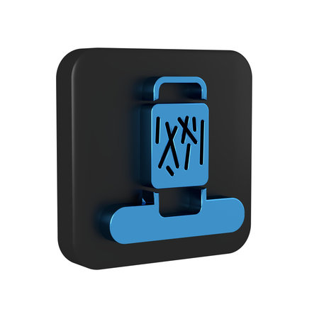 Blue Cat scratching post with toy icon isolated on transparent background. Black square button. .