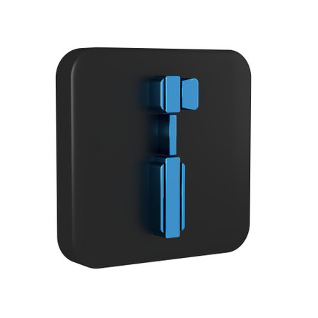 Blue Toothbrush icon isolated on transparent background. Black square button..の写真素材
