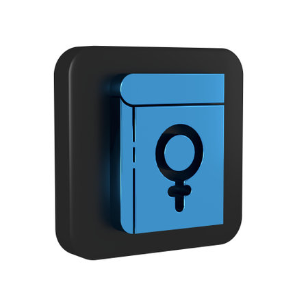 Blue Book about women icon isolated on transparent background. 8 March. International Happy Women's Day. Black square button..の写真素材