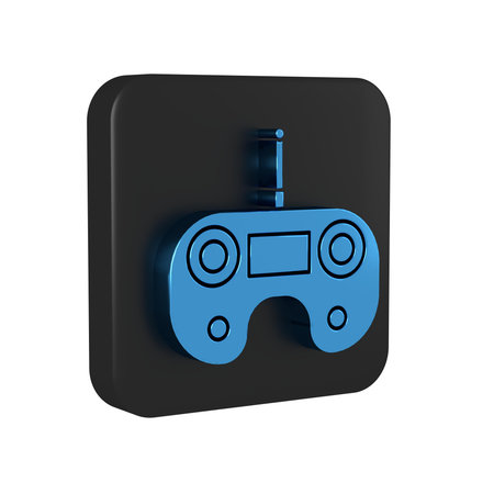 Blue Remote control icon isolated on transparent background. Black square button..