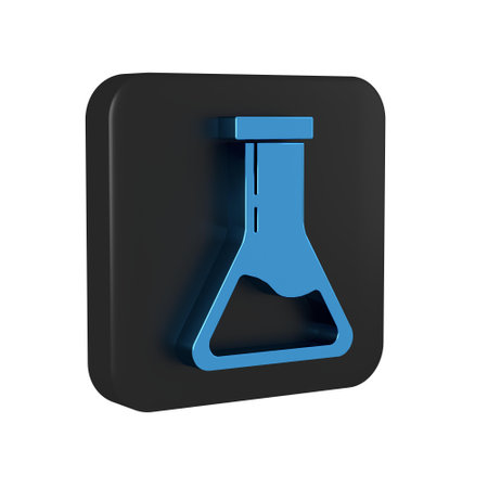 Blue Test tube and flask - chemical laboratory test icon isolated on transparent background. Laboratory glassware sign. Black square button..の写真素材