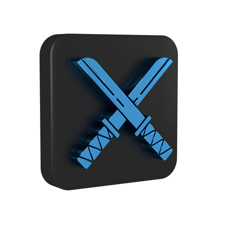 Blue Traditional Japanese katana icon isolated on transparent background. Japanese sword. Black square button..の写真素材