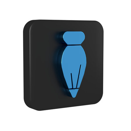Blue Pastry bag for decorate cakes with cream icon isolated on transparent background. Kitchenware and utensils. Black square button..の写真素材