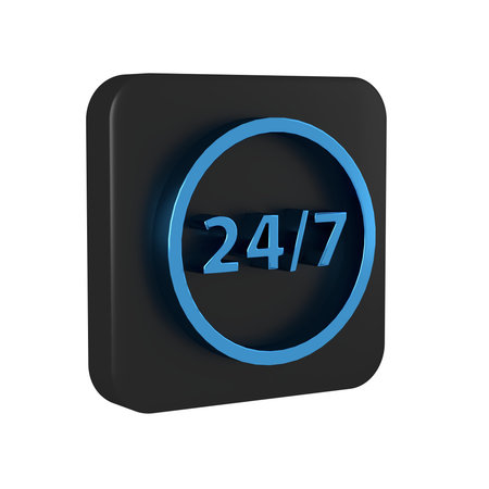 Blue Clock 24 hours icon isolated on transparent background. All day cyclic icon. 24 hours service...