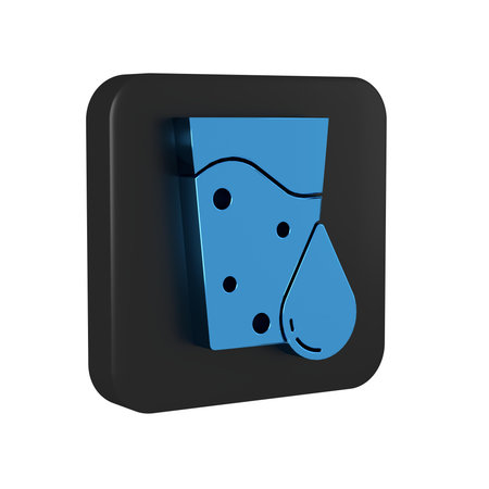 Blue Glass with water icon isolated on transparent background. Soda glass. Black square button. .の写真素材