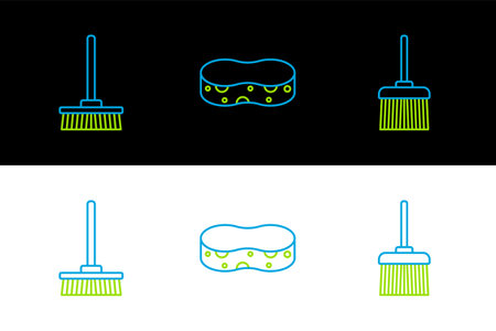 Set line Handle broom Mop and Sponge icon. Vector.のイラスト素材