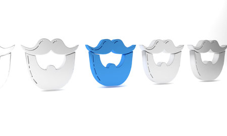Blue Mustache and beard icon isolated on white background. Barbershop symbol. Facial hair style....