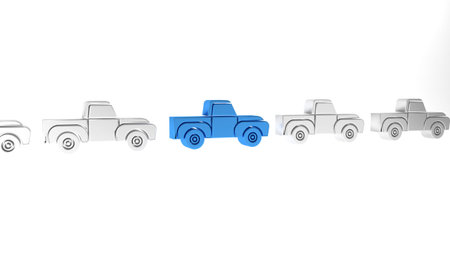 Blue Pickup truck icon isolated on white background. Minimalism concept. 3D render illustration.