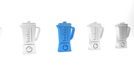 Blue Blender icon isolated on white background. Kitchen electric stationary blender with bowl. Cooking smoothies, cocktail or juice. Minimalism concept. 3D render illustration.の写真素材