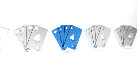 Blue Playing cards icon isolated on white background. Casino gambling. Minimalism concept. 3D render...