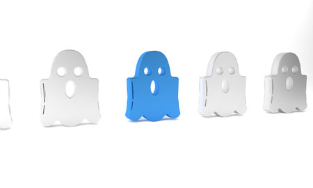 Blue Ghost icon isolated on white background. Happy Halloween party. Minimalism concept. 3D render illustration.の写真素材