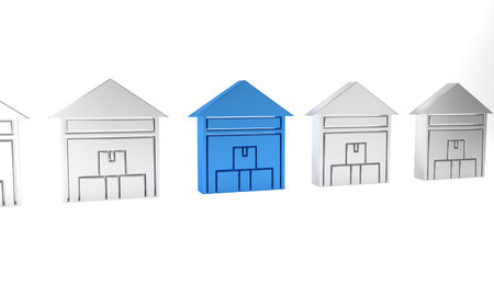 Blue Warehouse icon isolated on white background. Minimalism concept. 3D render illustration.