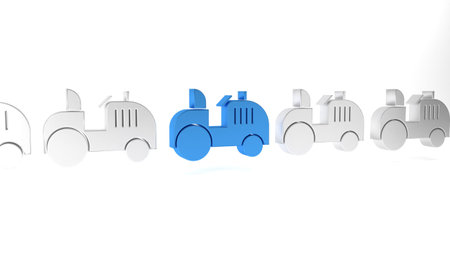 Blue Tractor icon isolated on white background. Minimalism concept. 3D render illustration.