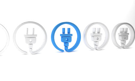 Blue Electric plug icon isolated on white background. Concept of connection and disconnection of the...