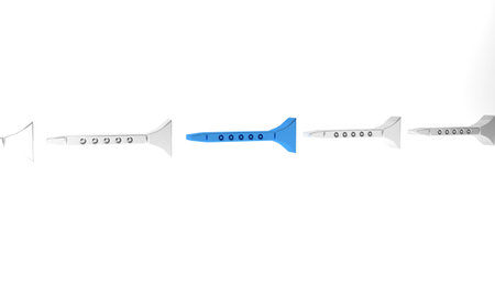 Blue Clarinet icon isolated on white background. Musical instrument. Minimalism concept. 3D render...