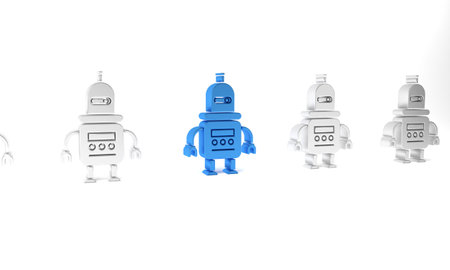 Blue Robot icon isolated on white background. Minimalism concept. 3D render illustration.の写真素材