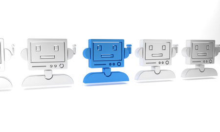 Blue Robot icon isolated on white background. Minimalism concept. 3D render illustration.