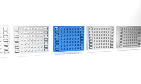 Blue Printed circuit board PCB icon isolated on white background. Minimalism concept. 3D render...
