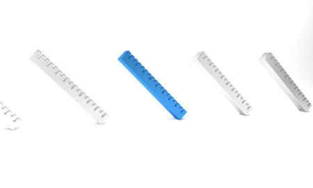 Blue Ruler icon isolated on white background. Straightedge symbol. Minimalism concept. 3D render...