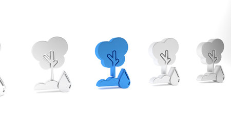 Blue Watering Tree icon isolated on white background. Forest symbol. Irrigation symbol. Minimalism concept. 3D render illustration.の写真素材