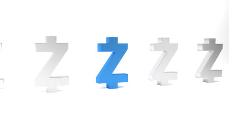 Blue Cryptocurrency coin Zcash ZEC icon isolated on white background. Altcoin symbol. Blockchain based secure crypto currency. Minimalism concept. 3D render illustration.の写真素材