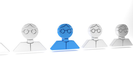 Blue Student icon isolated on white background. Minimalism concept. 3D render illustration.の写真素材