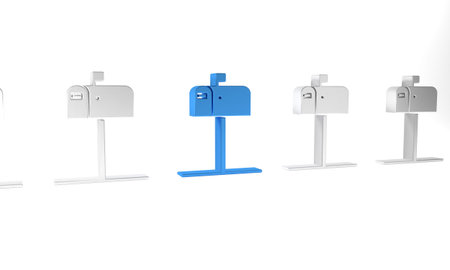 Blue Open mail box icon isolated on white background. Mailbox icon. Mail postbox on pole with flag....