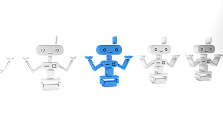 Blue Robot icon isolated on white background. Minimalism concept. 3D render illustration.の写真素材