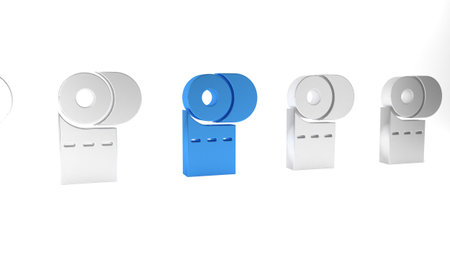 Blue Toilet paper roll icon isolated on white background. Minimalism concept. 3D render...