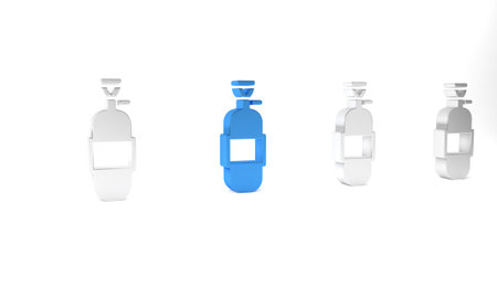 Blue Propane gas tank icon isolated on white background. Flammable gas tank icon. Minimalism concept. 3D render illustration.の写真素材