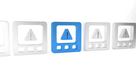 Blue Gps device error icon isolated on white background. Minimalism concept. 3D render illustration.