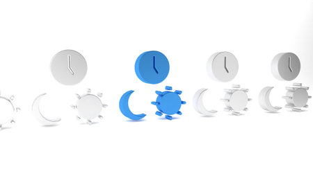 Blue Day and night with time icon isolated on white background. Minimalism concept. 3D render...