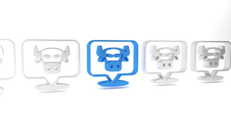 Blue Cow head icon isolated on white background. Minimalism concept. 3D render illustration.