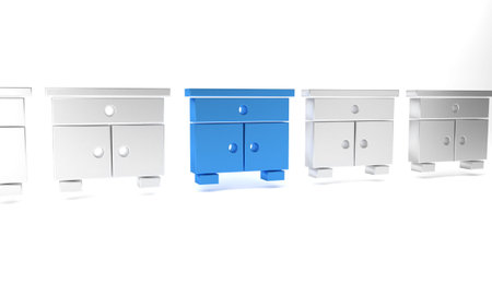 Blue Furniture nightstand icon isolated on white background. Minimalism concept. 3D render...