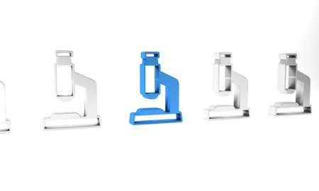 Blue Microscope icon isolated on white background. Chemistry, pharmaceutical instrument,...