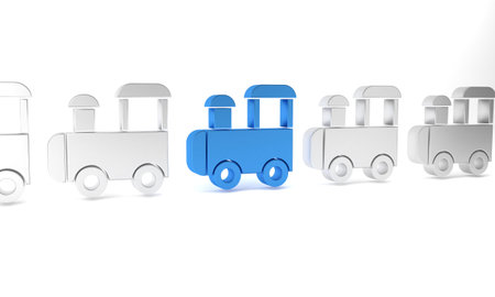 Blue Toy train icon isolated on white background. Minimalism concept. 3D render illustration.の写真素材