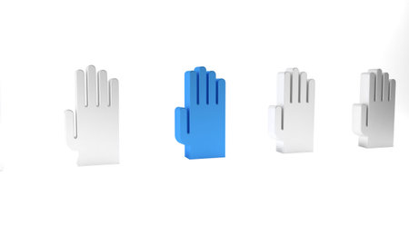 Blue Rubber gloves icon isolated on white background. Latex hand protection sign. Housework cleaning equipment symbol. Minimalism concept. 3D render illustration.の写真素材