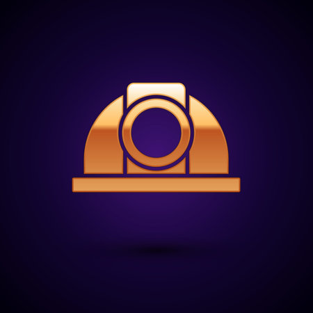 Gold Worker safety helmet icon isolated on black background. Vector.のイラスト素材