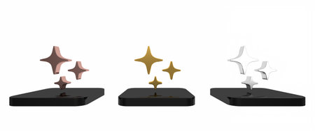 Colorful Falling star icon isolated on white background. Shooting star with star trail. Meteoroid, meteorite, comet, asteroid, star icon. Minimalism concept. 3D render illustration.の写真素材