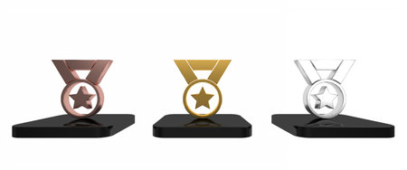 Colorful Medal icon isolated on white background. Winner symbol. Minimalism concept. 3D render illustration.の写真素材